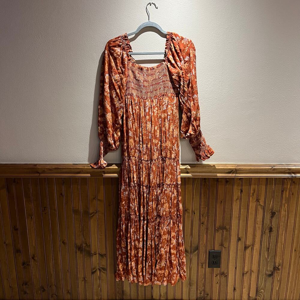 Free People Sweet Escape Maxi Dress Sz S Orange Puff Sleeve Boho Cottagecore